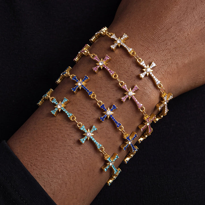 Christianartworkshop Funkelndes, mit Steinen besetztes Kreuzgliederarmband: Symbol strahlender himmlischer Segnungen - image 1
