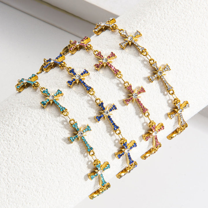 Christianartworkshop Funkelndes, mit Steinen besetztes Kreuzgliederarmband: Symbol strahlender himmlischer Segnungen - image 2