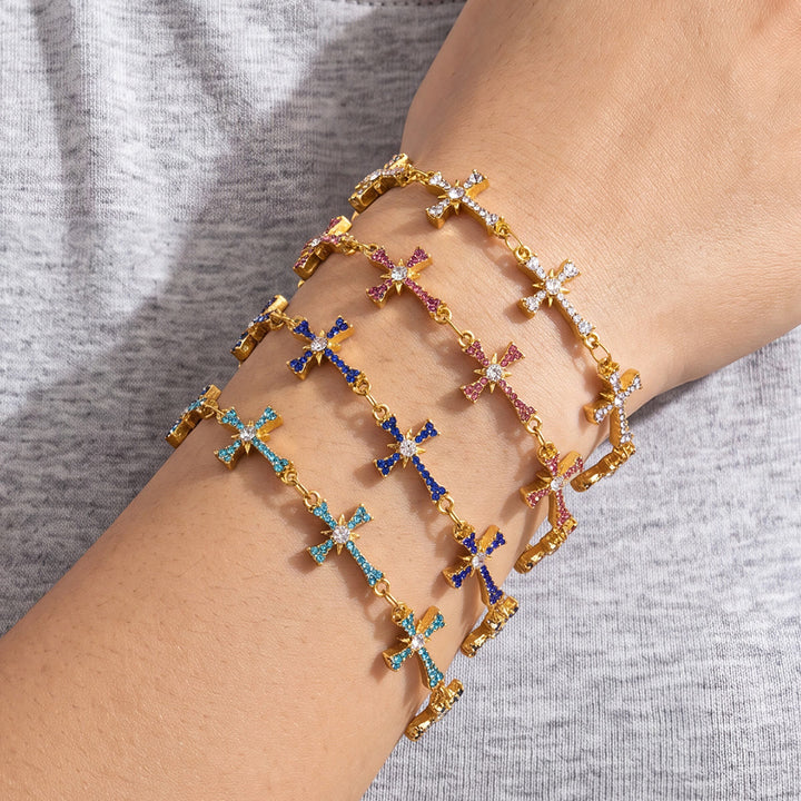 Christianartworkshop Funkelndes, mit Steinen besetztes Kreuzgliederarmband: Symbol strahlender himmlischer Segnungen - image 0
