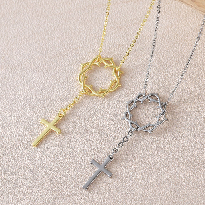 Christianartworkshop Dornenkrone-Lariat-Halskette mit poliertem Kreuz: Symbol der heiligen, erlösenden Gnade - image 0