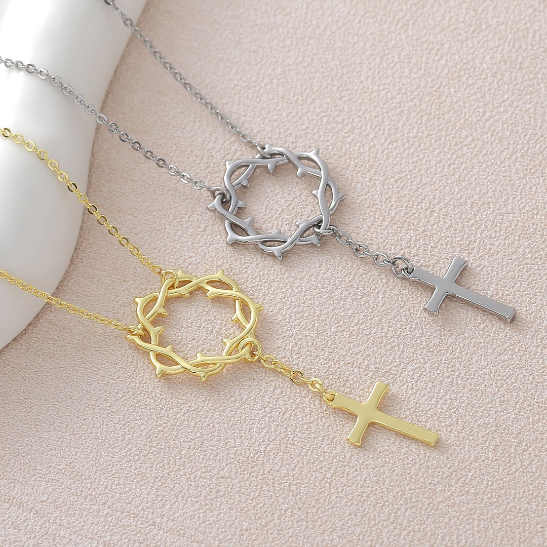 Christianartworkshop Dornenkrone-Lariat-Halskette mit poliertem Kreuz: Symbol der heiligen, erlösenden Gnade - image 1