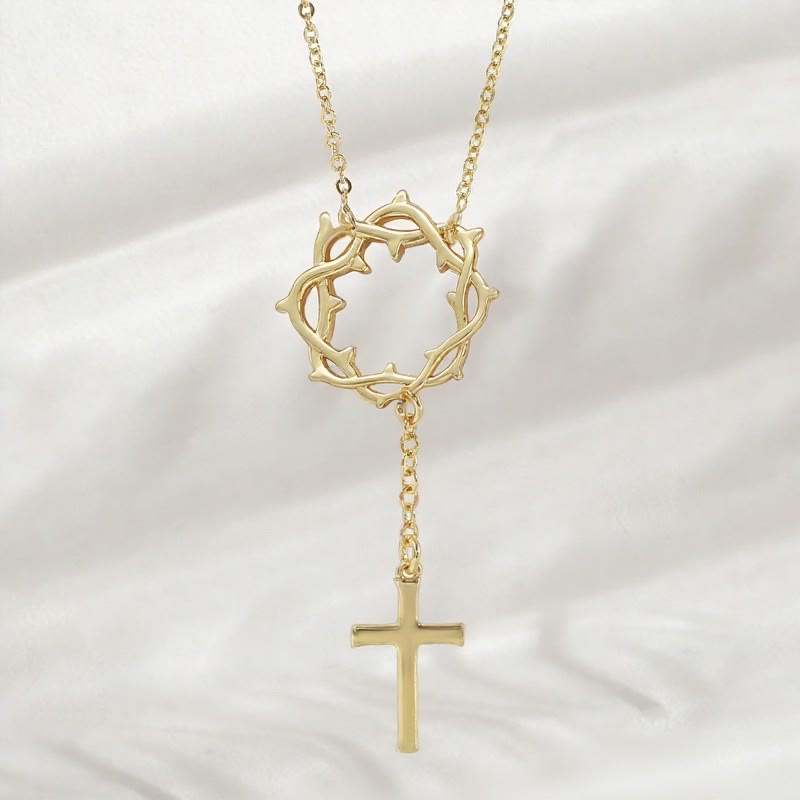 Christianartworkshop Dornenkrone-Lariat-Halskette mit poliertem Kreuz: Symbol der heiligen, erlösenden Gnade - Golden - image 4