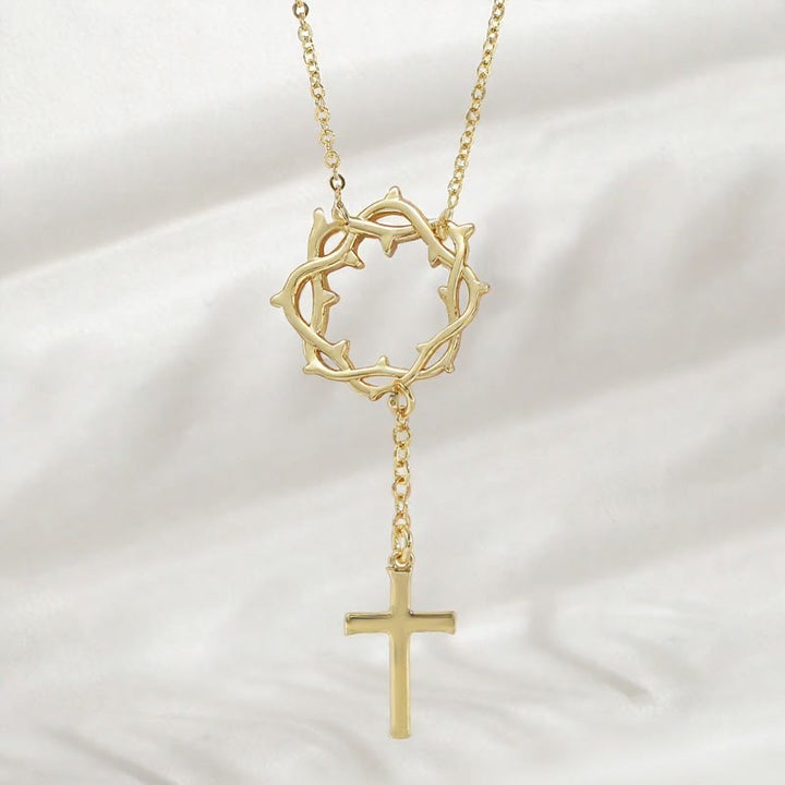 Christianartworkshop Dornenkrone-Lariat-Halskette mit poliertem Kreuz: Symbol der heiligen, erlösenden Gnade - Golden - image 4