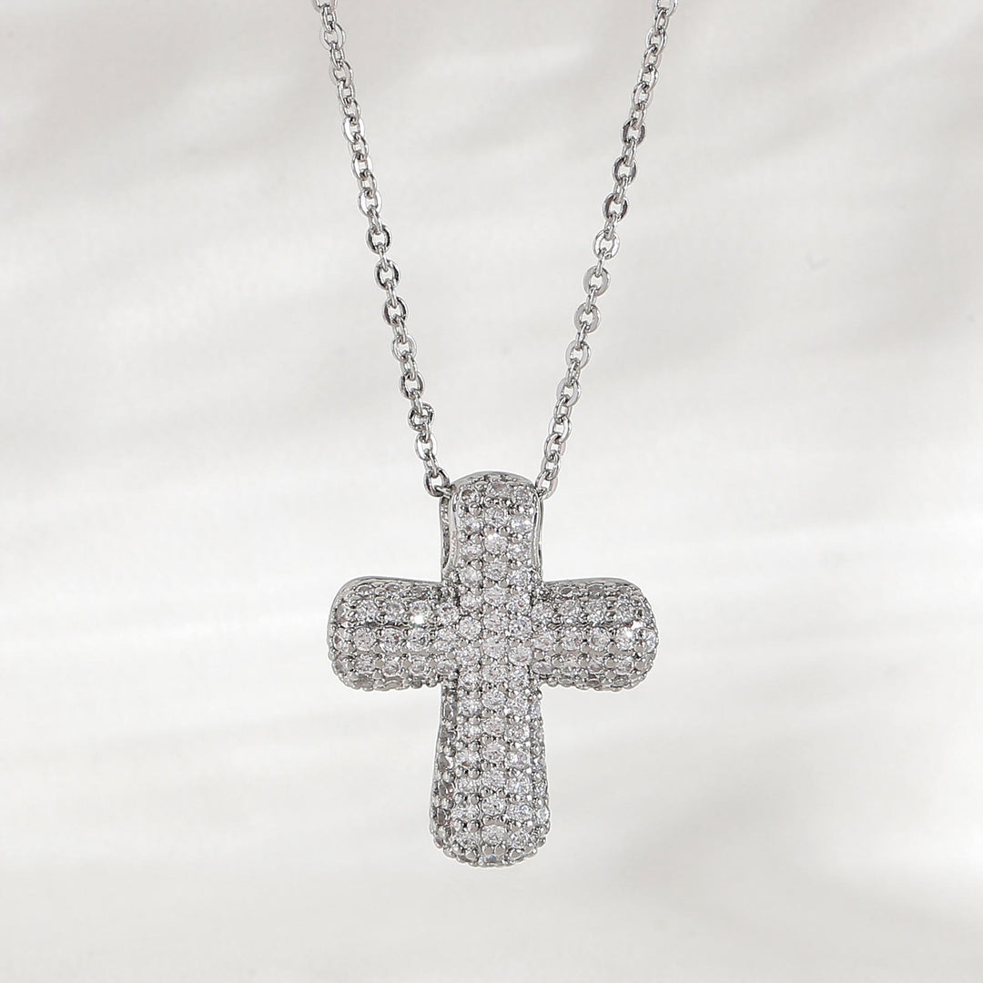 Christianartworkshop Funkelnde Kreuzkette mit abgerundeter Spitze und Pavé-Steinen: Symbol der heiligen, erlösenden Gnade - Silber - Medium - image 4