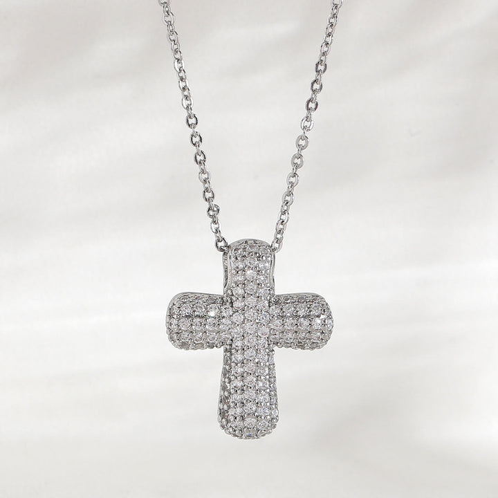 Christianartworkshop Funkelnde Kreuzkette mit abgerundeter Spitze und Pavé-Steinen: Symbol der heiligen, erlösenden Gnade - Silber - Medium - image 4