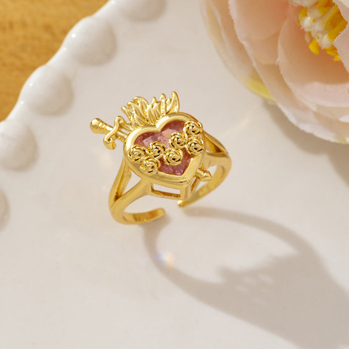 Christianartworkshop Verzierter, verstellbarer offener Ring mit dem Heiligen Herzen: Symbol grenzenlosen himmlischen Mitgefühls - C - US 10 - image 3