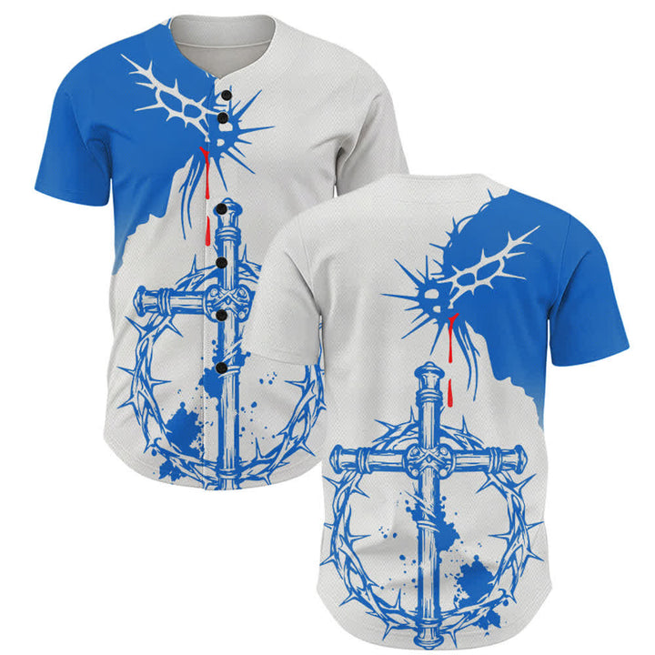 Christianartworkshop Zweifarbiges weißes und blaues Unisex-Baseballtrikot mit Dornenmuster und Kreuzmotiv - 5XL - image 0