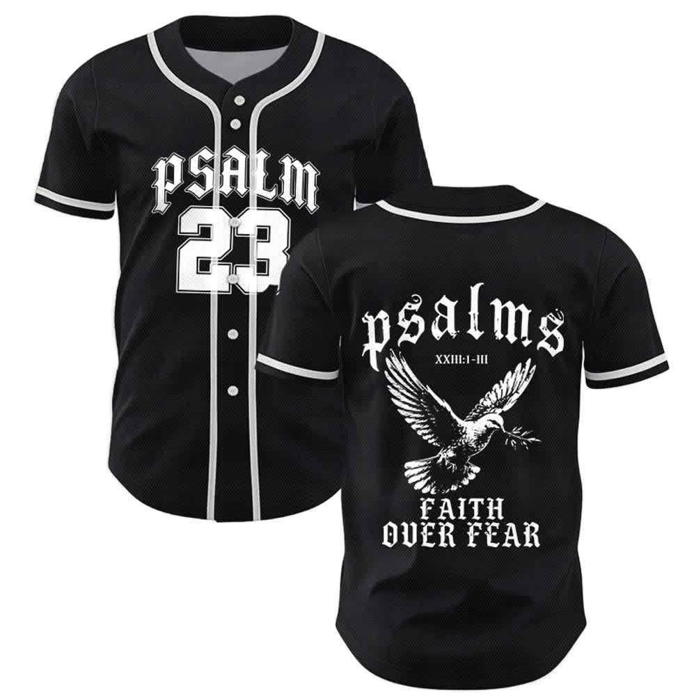Christianartworkshop Friedens- und Glaubens-Slogan, religiöser Psalm 23, sportliches Design, Unisex-Baseballtrikot - Schwarz - 5XL - image 0