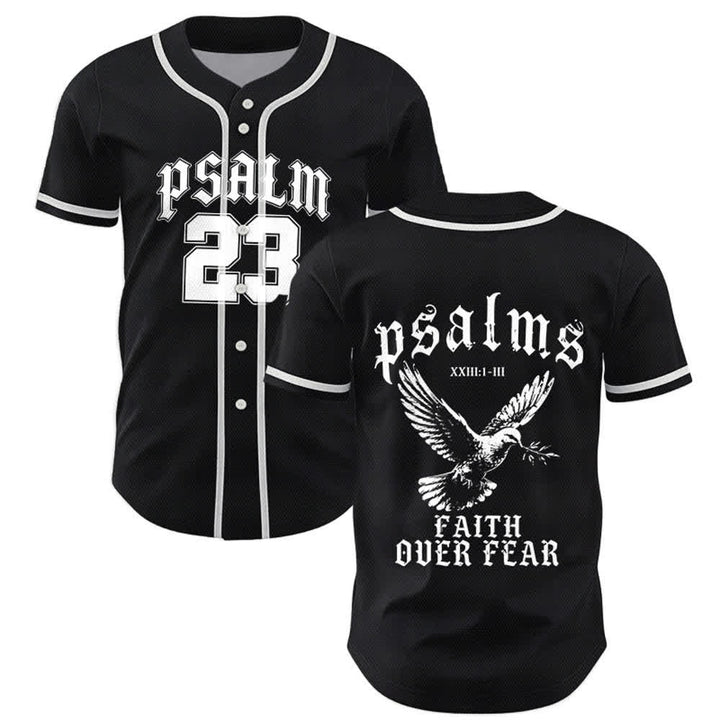 Christianartworkshop Friedens- und Glaubens-Slogan, religiöser Psalm 23, sportliches Design, Unisex-Baseballtrikot - Schwarz - 5XL - image 0