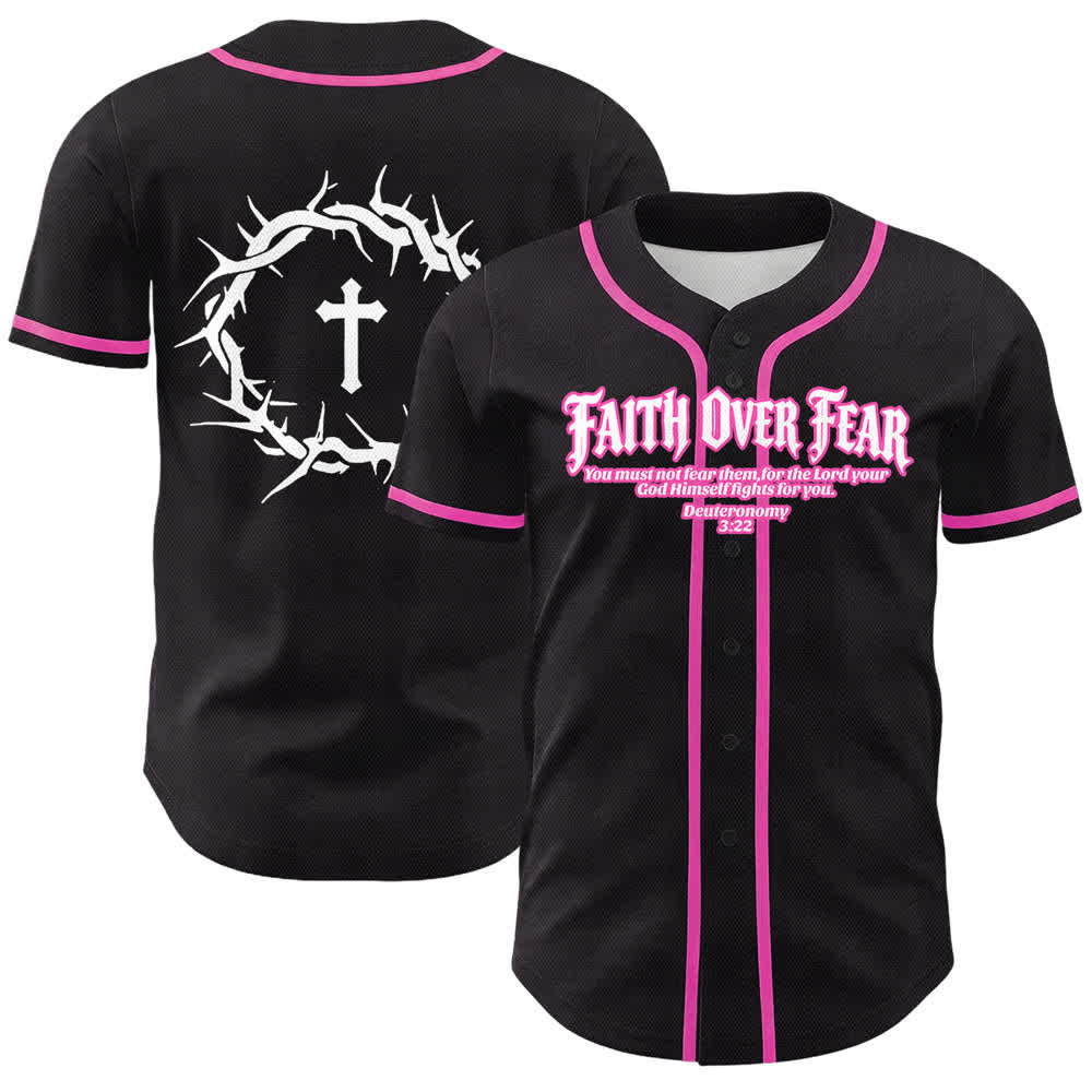 Christianartworkshop Glaube statt Angst Dornenkrone Kreuz Bibelmotiv Unisex Baseballtrikot - Rosa - 5XL - image 18