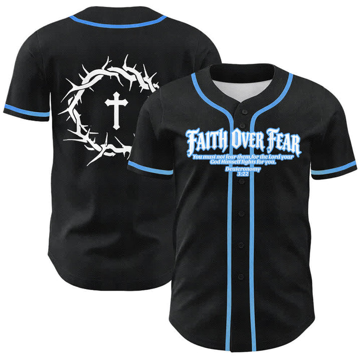Christianartworkshop Glaube statt Angst Dornenkrone Kreuz Bibelmotiv Unisex Baseballtrikot - Himmelblau - 5XL - image 15