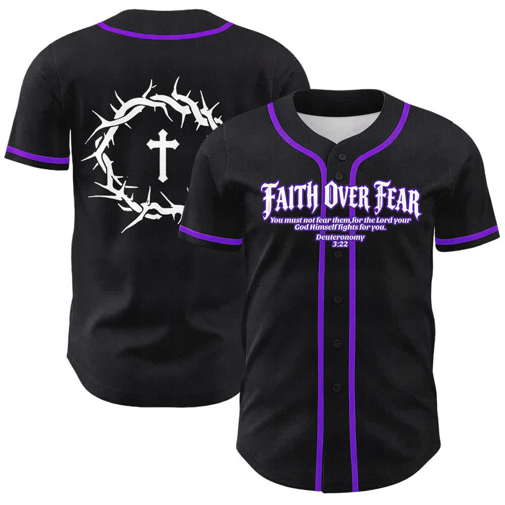 Christianartworkshop Glaube statt Angst Dornenkrone Kreuz Bibelmotiv Unisex Baseballtrikot - Lila - 5XL - image 24