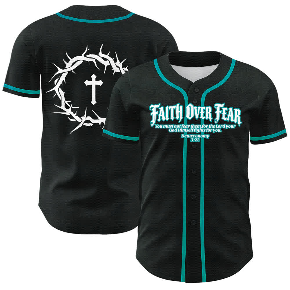 Christianartworkshop Glaube statt Angst Dornenkrone Kreuz Bibelmotiv Unisex Baseballtrikot - Lake Blue - 5XL - image 12