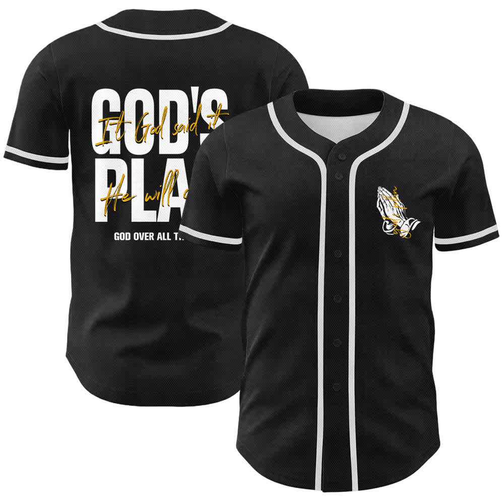 Christianartworkshop Gottes Plan – Betende Hände – Glaubensslogan – Beidseitig bedrucktes Unisex-Baseballtrikot - Weiß - 5XL - image 0