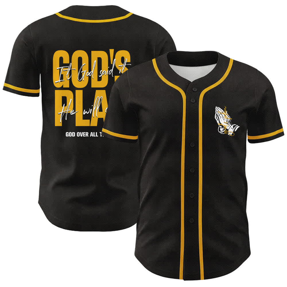 Christianartworkshop Gottes Plan – Betende Hände – Glaubensslogan – Beidseitig bedrucktes Unisex-Baseballtrikot - Golden - 5XL - image 3