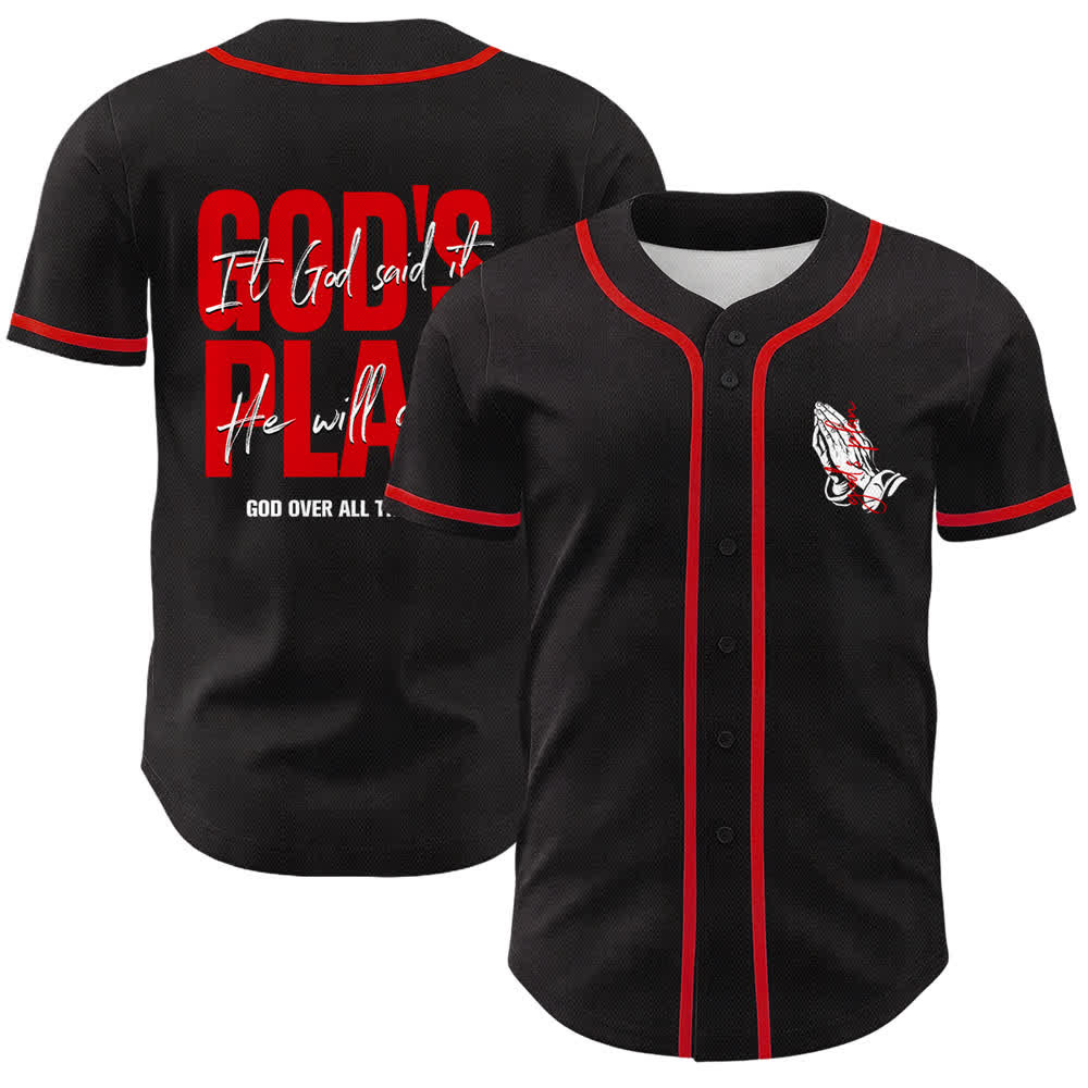 Christianartworkshop Gottes Plan – Betende Hände – Glaubensslogan – Beidseitig bedrucktes Unisex-Baseballtrikot - Rot - 5XL - image 6