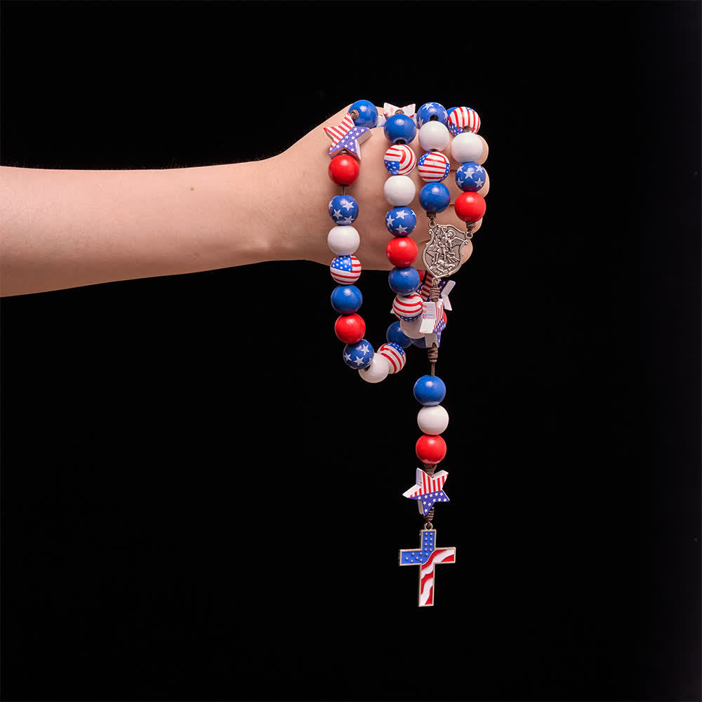 Christianartworkshop Zweifach gestalteter patriotischer Rosenkranz mit amerikanischer Flagge und roten, weißen und blauen Sternen und Streifen - image 9