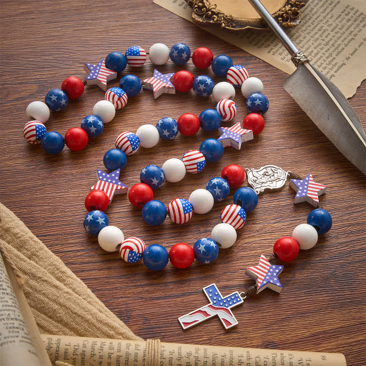Christianartworkshop Zweifach gestalteter patriotischer Rosenkranz mit amerikanischer Flagge und roten, weißen und blauen Sternen und Streifen - Stil B - image 8
