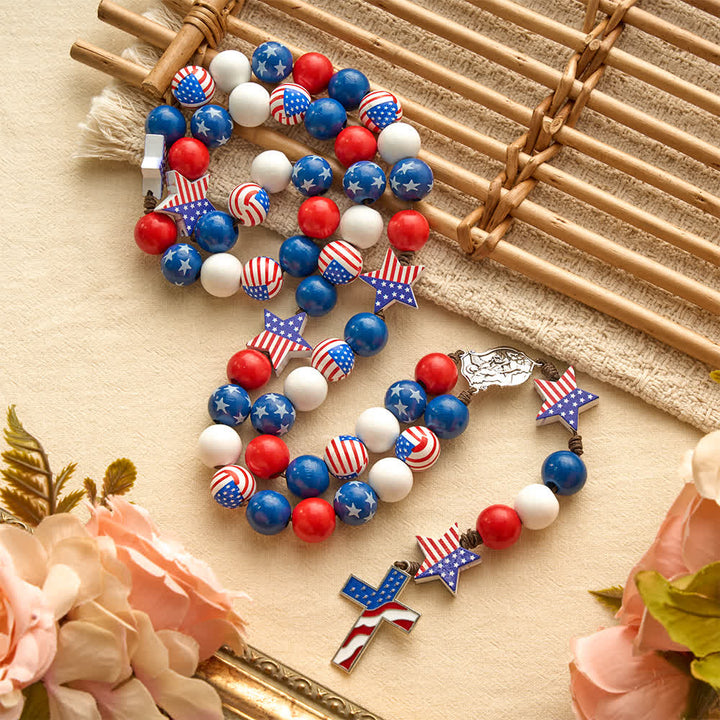 Christianartworkshop Zweifach gestalteter patriotischer Rosenkranz mit amerikanischer Flagge und roten, weißen und blauen Sternen und Streifen - image 12