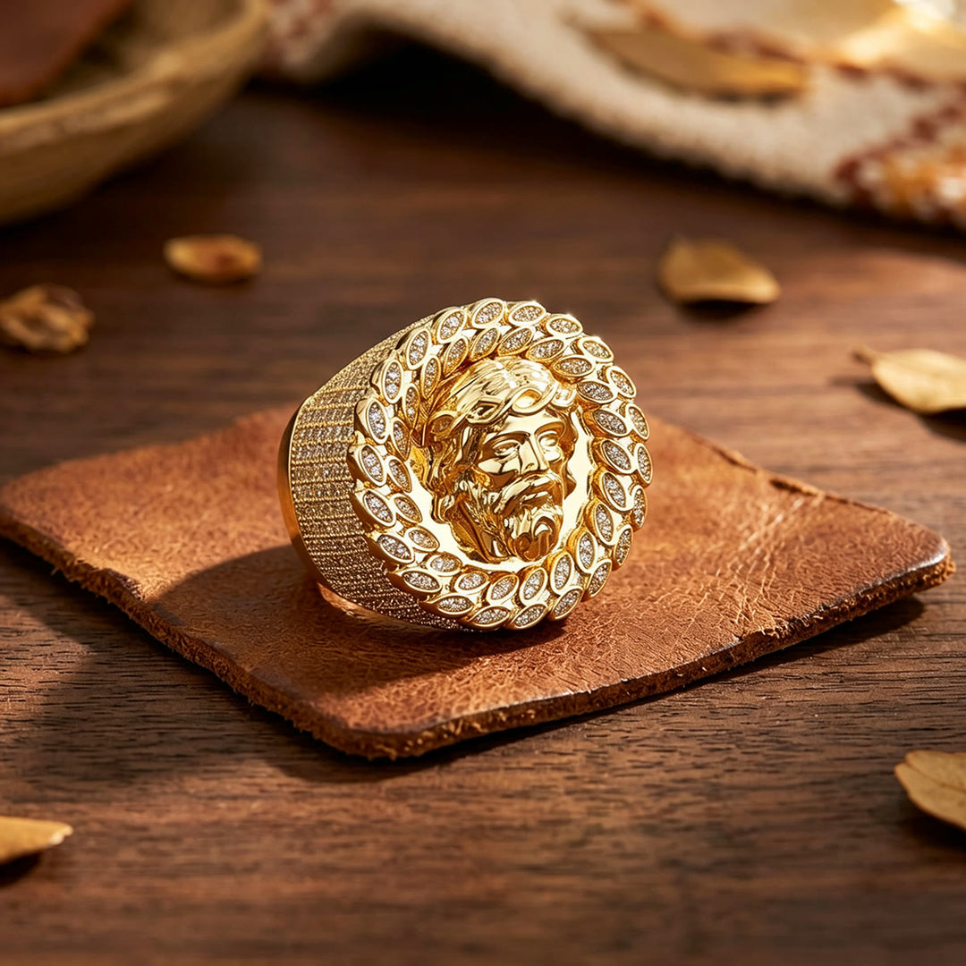 Christianartworkshop Statement-Ring mit eisbesetztem Pavé-Fassung und Halo-Motiv: Symbol unendlichen himmlischen Mitgefühls - image 4
