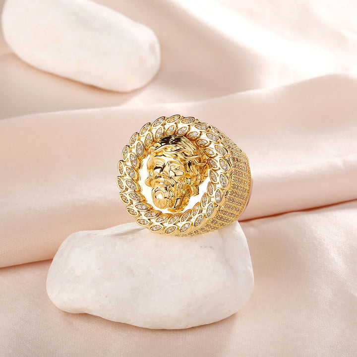 Christianartworkshop Statement-Ring mit eisbesetztem Pavé-Fassung und Halo-Motiv: Symbol unendlichen himmlischen Mitgefühls - image 5