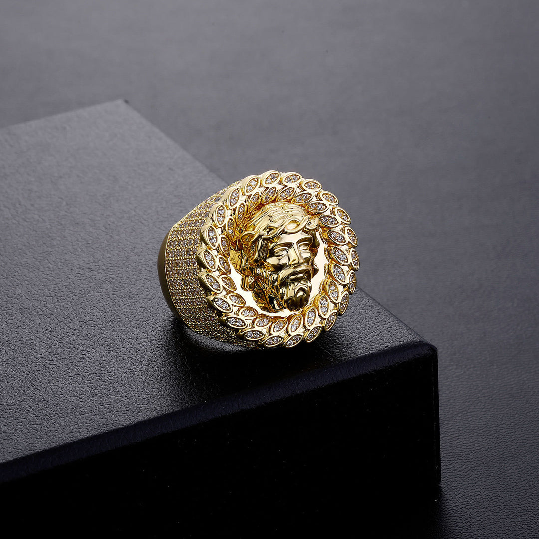 Christianartworkshop Statement-Ring mit eisbesetztem Pavé-Fassung und Halo-Motiv: Symbol unendlichen himmlischen Mitgefühls - US 11 - image 0