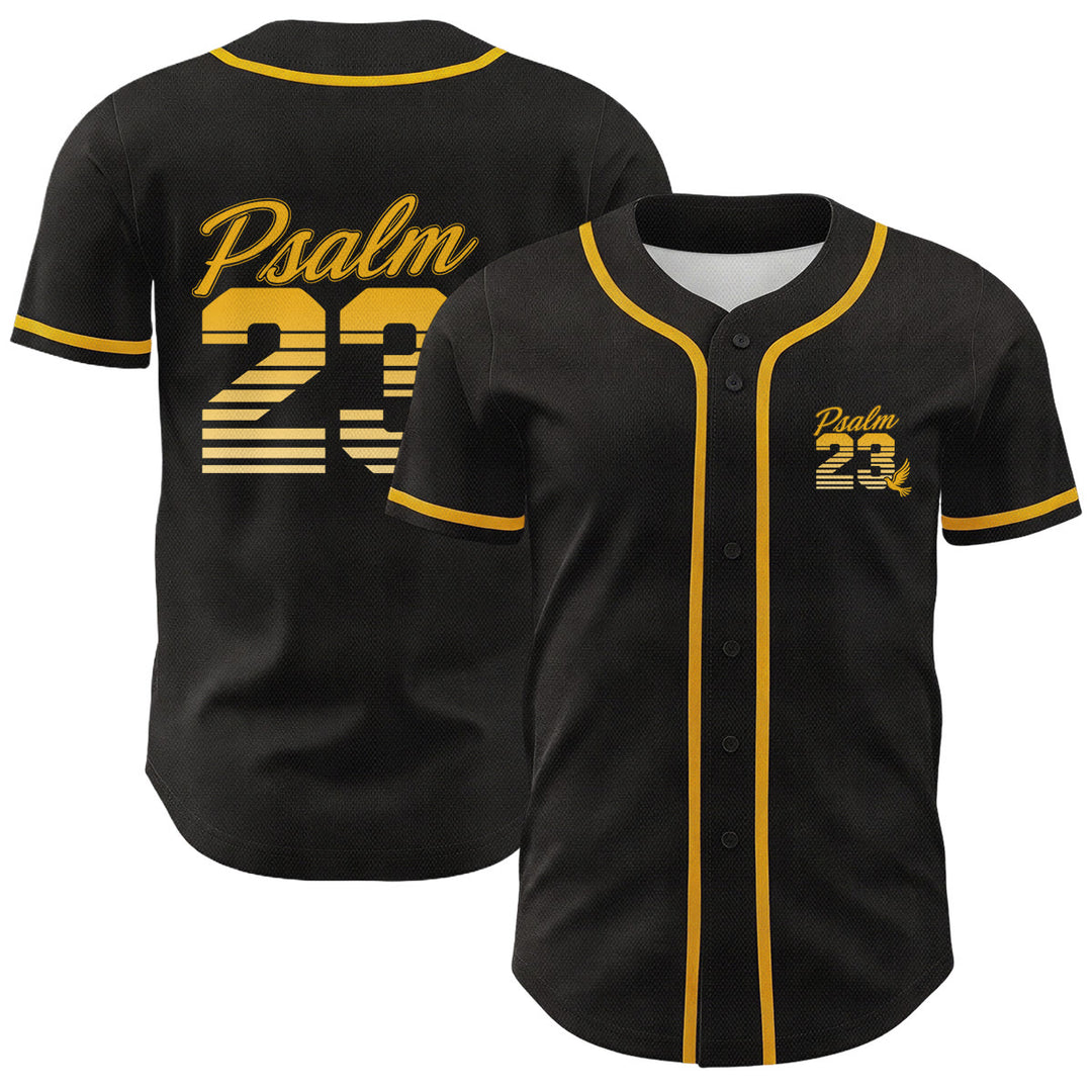 Christianartworkshop Retro-Streifen-Farbverlauf-Zahlen-Schreibschrift-Psalm 23 Unisex-Baseballtrikot - Golden - 5XL - image 3