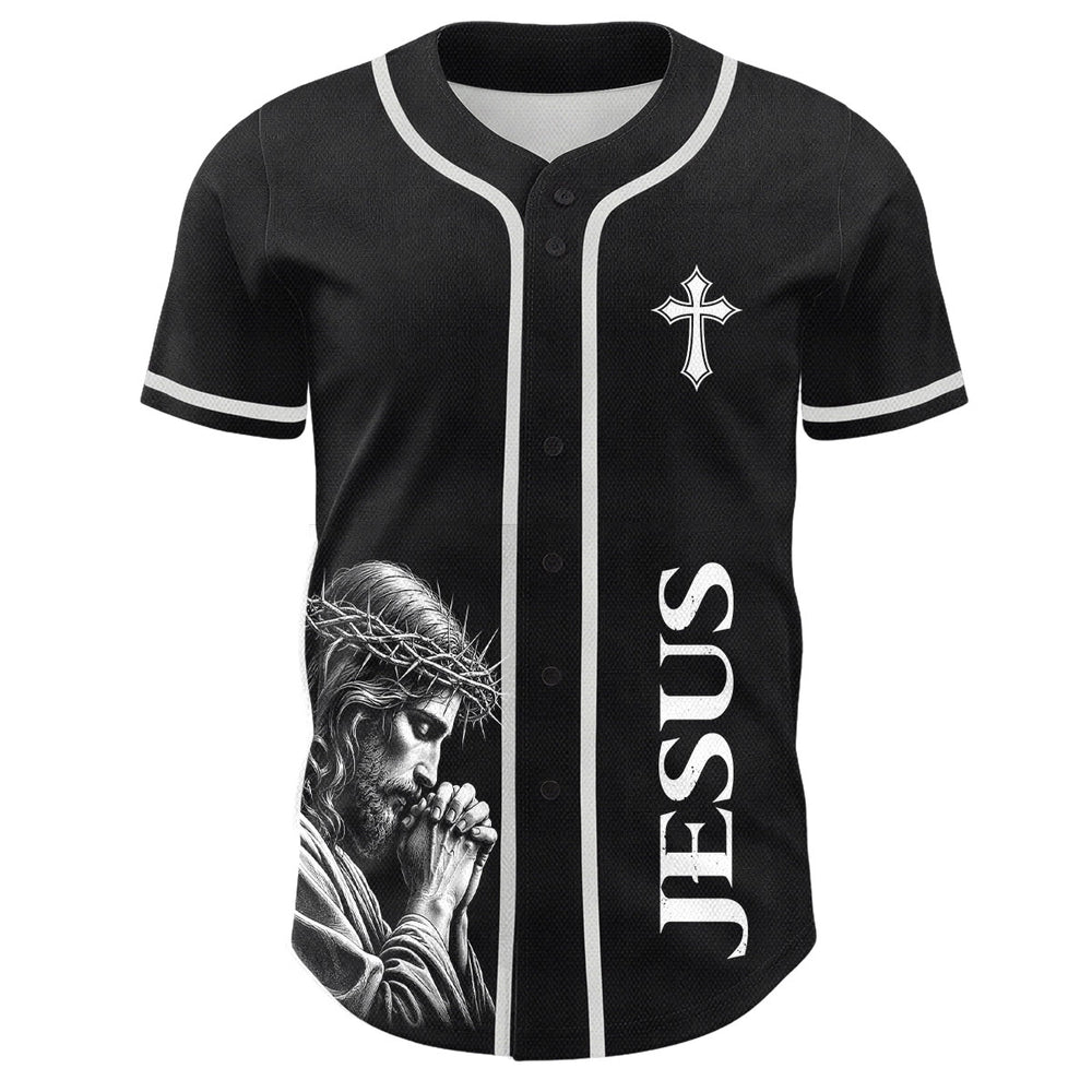 Christianartworkshop Vintage Betender Jesus Dornenkrone Unisex Baseballtrikot - image 1