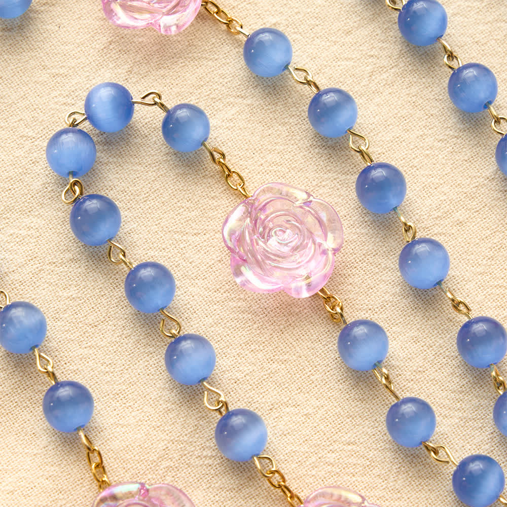 Christianartworkshop Rosenkranz mit blauer Katzenaugenrose und Marienmedaille: Zeichen der sanften himmlischen Barmherzigkeit - image 5