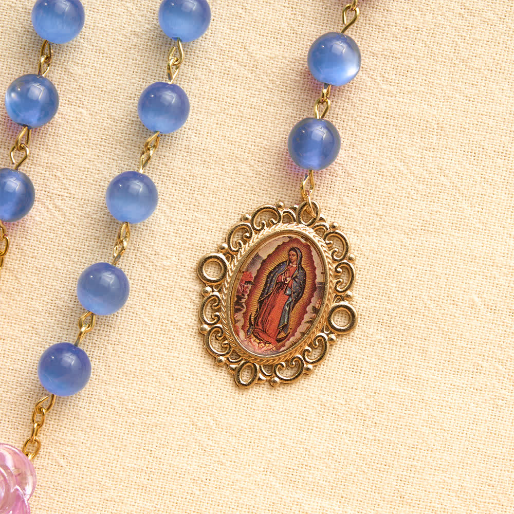 Christianartworkshop Rosenkranz mit blauer Katzenaugenrose und Marienmedaille: Zeichen der sanften himmlischen Barmherzigkeit - image 6
