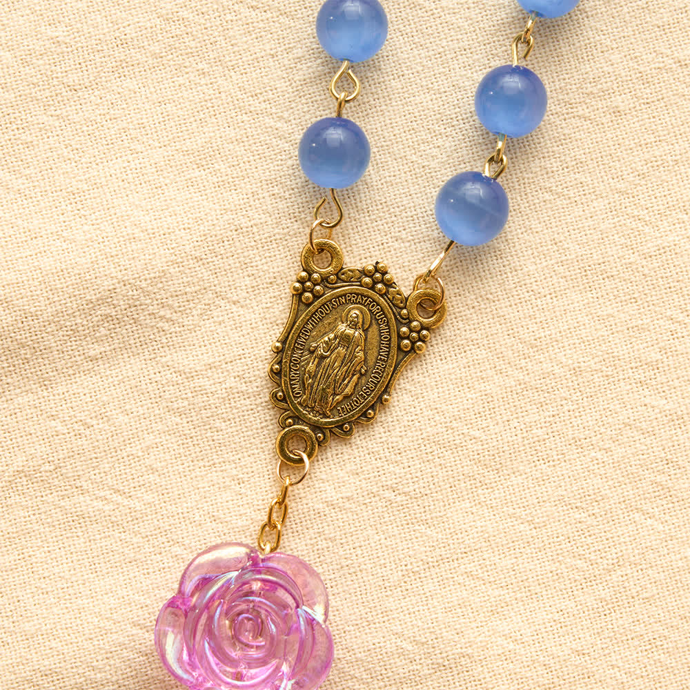Christianartworkshop Rosenkranz mit blauer Katzenaugenrose und Marienmedaille: Zeichen der sanften himmlischen Barmherzigkeit - image 7