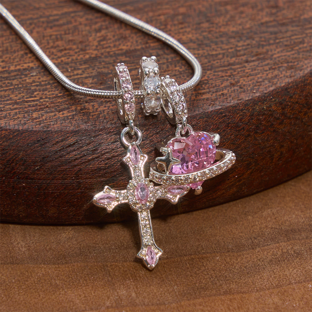 Christianartworkshop Verspielte Herzplaneten- und Juwelenkreuz-Halskette: Symbol unfehlbarer himmlischer Fürsorge - Silber - image 3