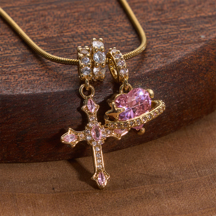 Christianartworkshop Verspielte Herzplaneten- und Juwelenkreuz-Halskette: Symbol unfehlbarer himmlischer Fürsorge - Golden - image 0