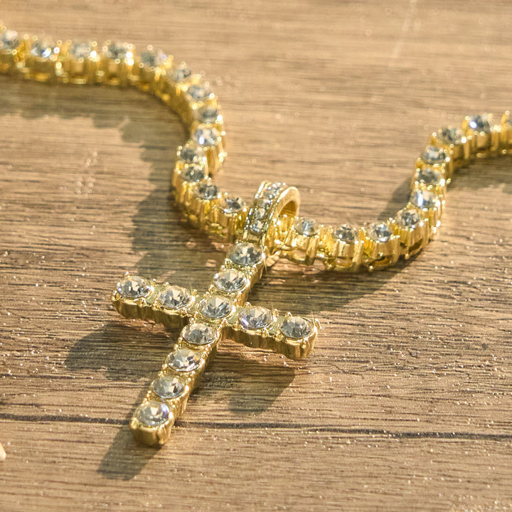 Christianartworkshop Funkelnder, mit Edelsteinen besetzter Kreuzanhänger an Tenniskette: Symbol göttlicher Ruhe und Hoffnung - image 8