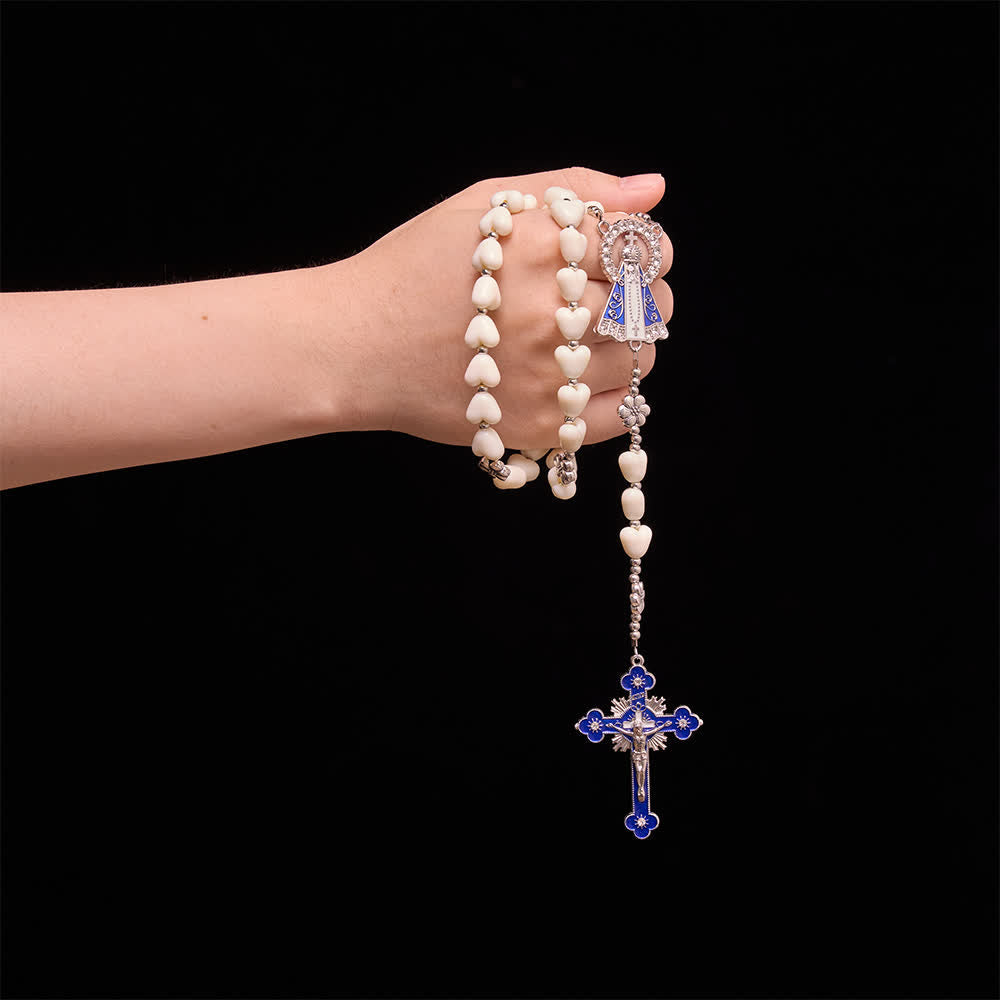 Christianartworkshop Rosenkranz Unserer Lieben Frau von Aparecida mit weichen, herzförmigen Perlen und emailliertem Kruzifix: Symbol reiner himmlischer Liebe - image 1