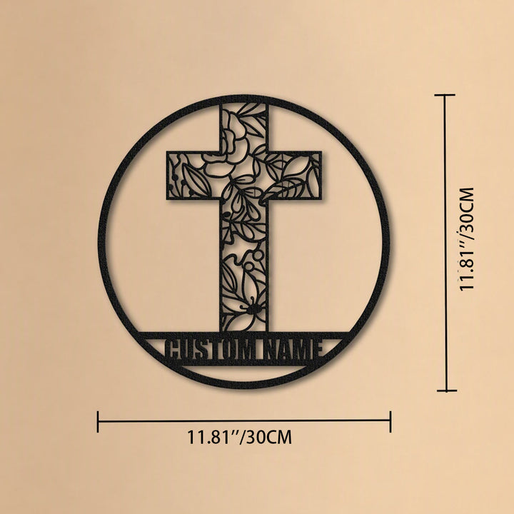 Christianartworkshop Personalisierte Metall-Wanddekoration mit lasergeschnittenem Blumenkreuz: Symbol für Frieden und neues Leben - Name personalisiert - 11,81''*11,81''*0,04"/30cm*30cm*0,1cm - image 6