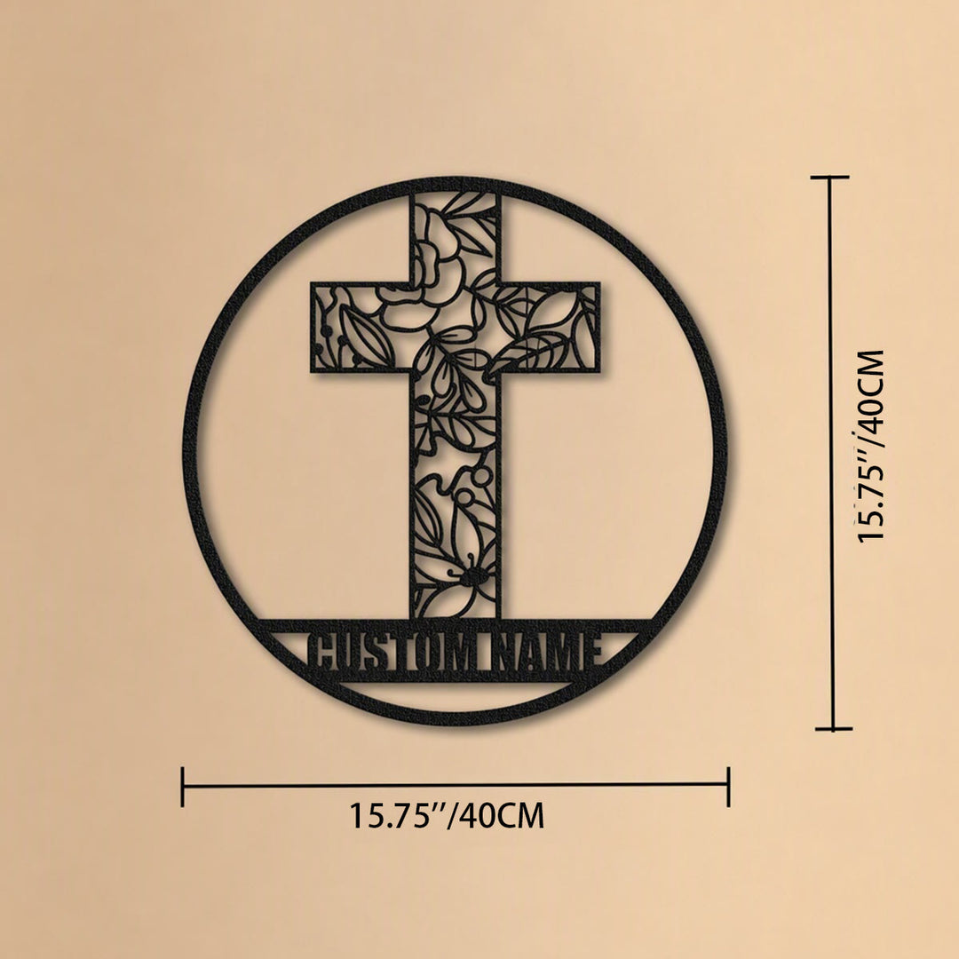 Christianartworkshop Personalisierte Metall-Wanddekoration mit lasergeschnittenem Blumenkreuz: Symbol für Frieden und neues Leben - Name personalisiert - 15,75''*15,75''*0,04''/40cm*40cm*0,1cm - image 7