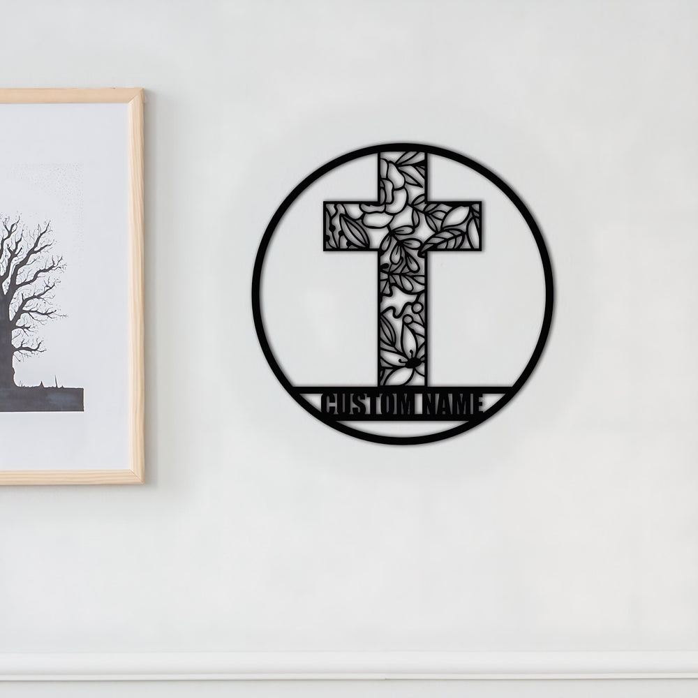 Christianartworkshop Personalisierte Metall-Wanddekoration mit lasergeschnittenem Blumenkreuz: Symbol für Frieden und neues Leben - image 1
