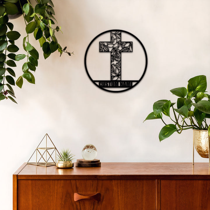 Christianartworkshop Personalisierte Metall-Wanddekoration mit lasergeschnittenem Blumenkreuz: Symbol für Frieden und neues Leben - image 2