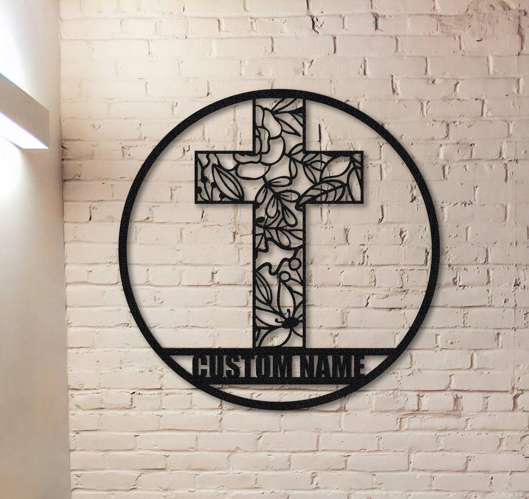 Christianartworkshop Personalisierte Metall-Wanddekoration mit lasergeschnittenem Blumenkreuz: Symbol für Frieden und neues Leben - image 0
