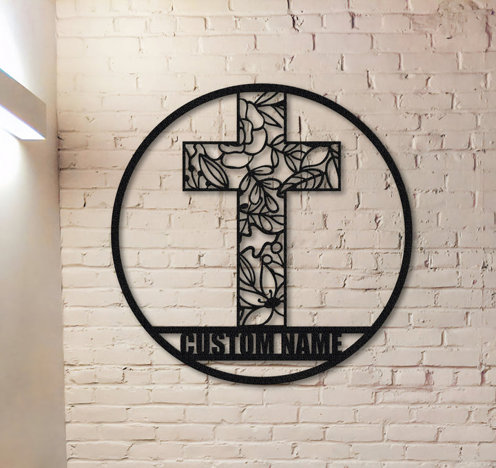 Christianartworkshop Personalisierte Metall-Wanddekoration mit lasergeschnittenem Blumenkreuz: Symbol für Frieden und neues Leben - image 0