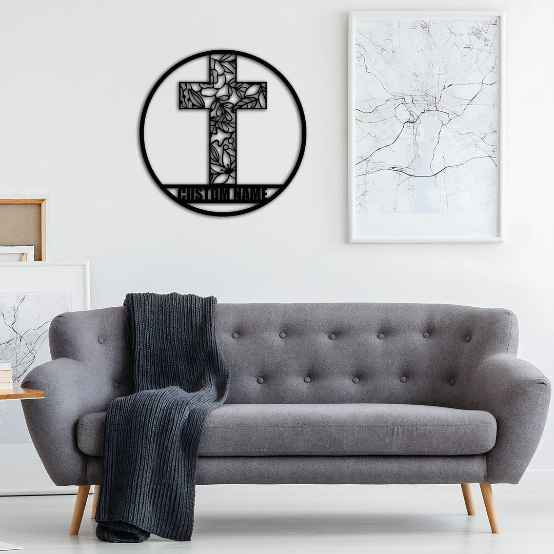 Christianartworkshop Personalisierte Metall-Wanddekoration mit lasergeschnittenem Blumenkreuz: Symbol für Frieden und neues Leben - image 3