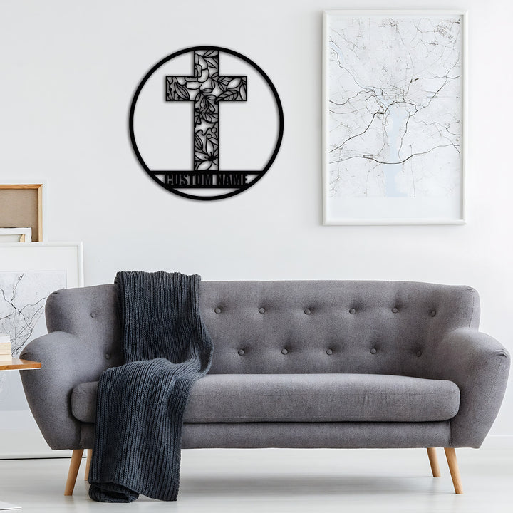 Christianartworkshop Personalisierte Metall-Wanddekoration mit lasergeschnittenem Blumenkreuz: Symbol für Frieden und neues Leben - image 3