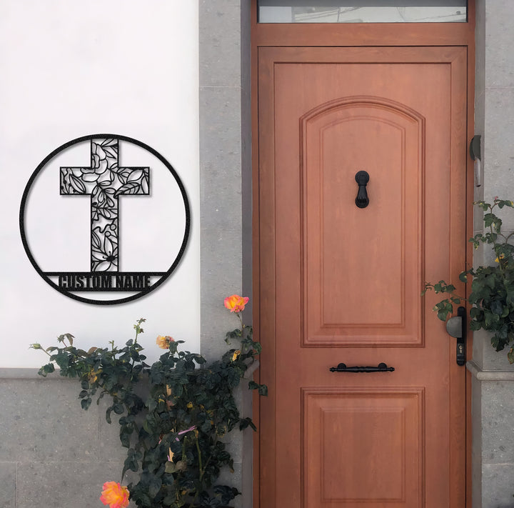 Christianartworkshop Personalisierte Metall-Wanddekoration mit lasergeschnittenem Blumenkreuz: Symbol für Frieden und neues Leben - image 5