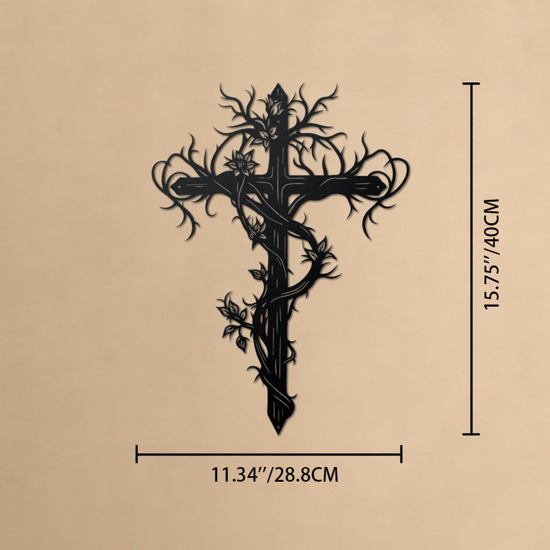 Christianartworkshop Wandschild aus Metall mit Baumkreuz und Weinreben: Symbol des Lebens und der Erlösung - 15,75''*11,34''*0,04''/40cm*28,8cm*0,1cm - image 10