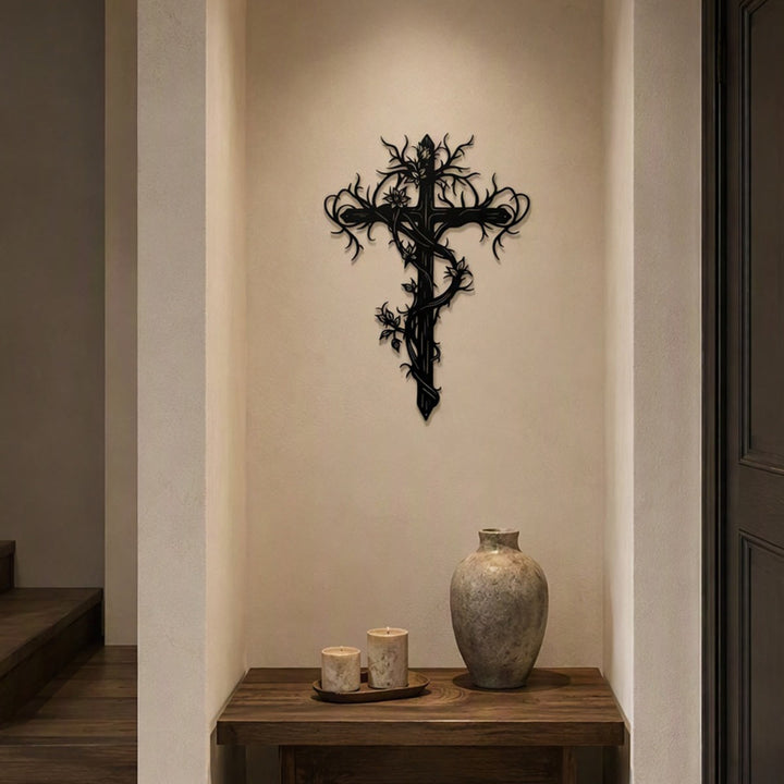 Christianartworkshop Wandschild aus Metall mit Baumkreuz und Weinreben: Symbol des Lebens und der Erlösung - image 3