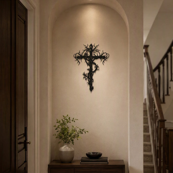 Christianartworkshop Wandschild aus Metall mit Baumkreuz und Weinreben: Symbol des Lebens und der Erlösung - image 2
