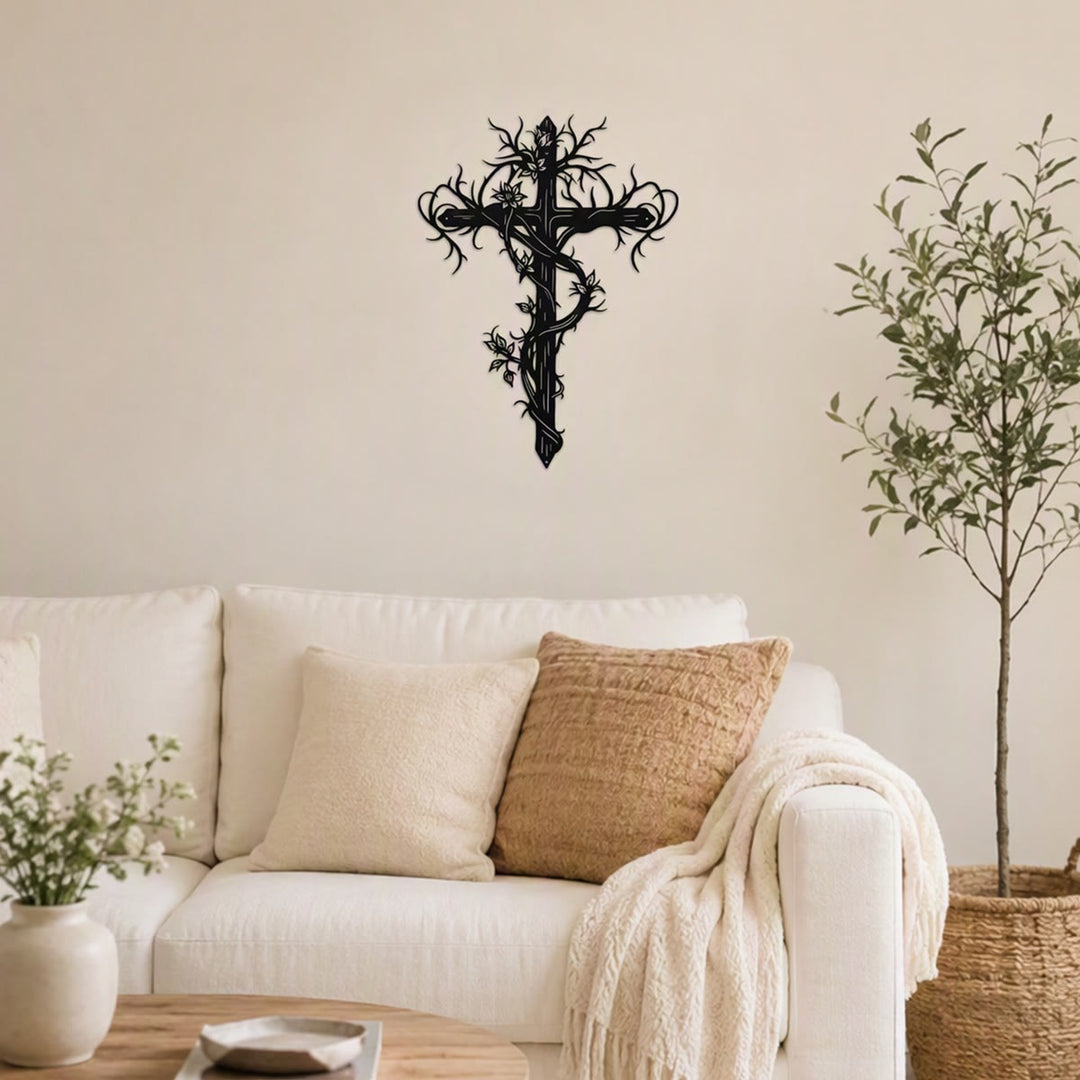 Christianartworkshop Wandschild aus Metall mit Baumkreuz und Weinreben: Symbol des Lebens und der Erlösung - image 7