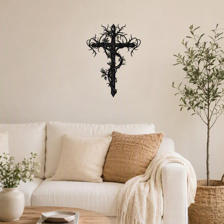 Christianartworkshop Wandschild aus Metall mit Baumkreuz und Weinreben: Symbol des Lebens und der Erlösung - image 7