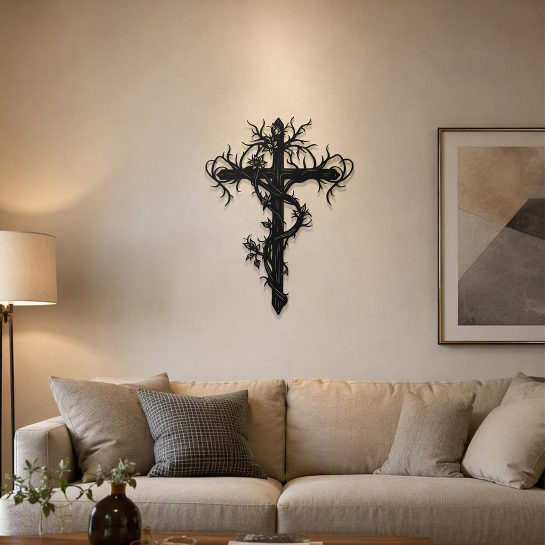 Christianartworkshop Wandschild aus Metall mit Baumkreuz und Weinreben: Symbol des Lebens und der Erlösung - image 5